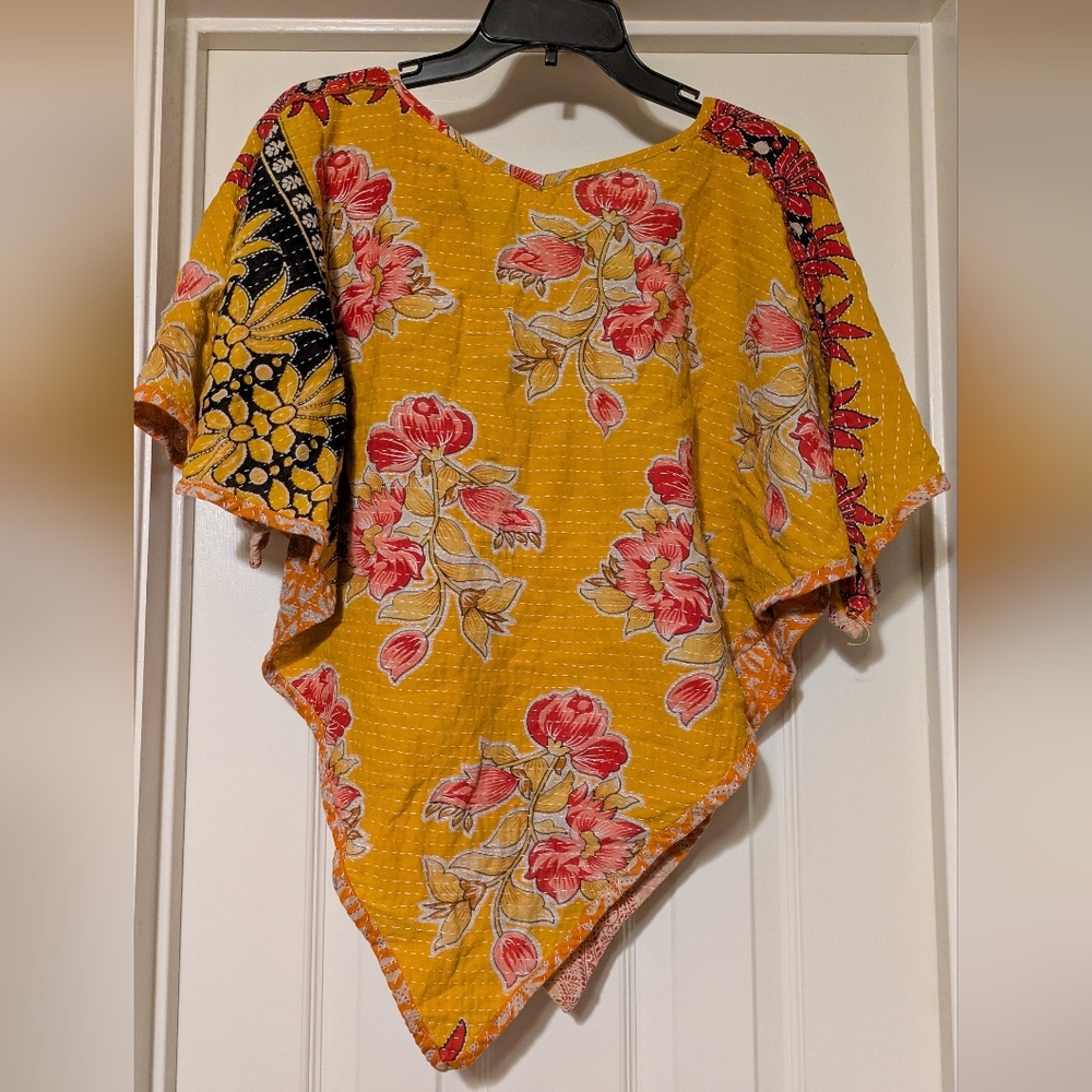 Kantha Floral Yellow Women's Poncho